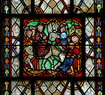 Window depicting the Entry to Jerusalem by French School